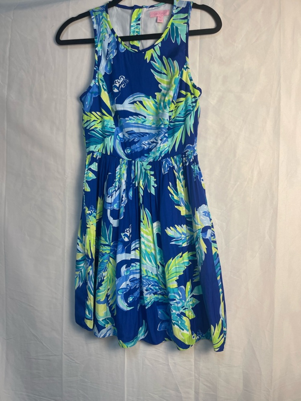 Lilly Pulitzer Blue Tropical Print Sleeveless Fit Flare Dress Size 00 mini resor